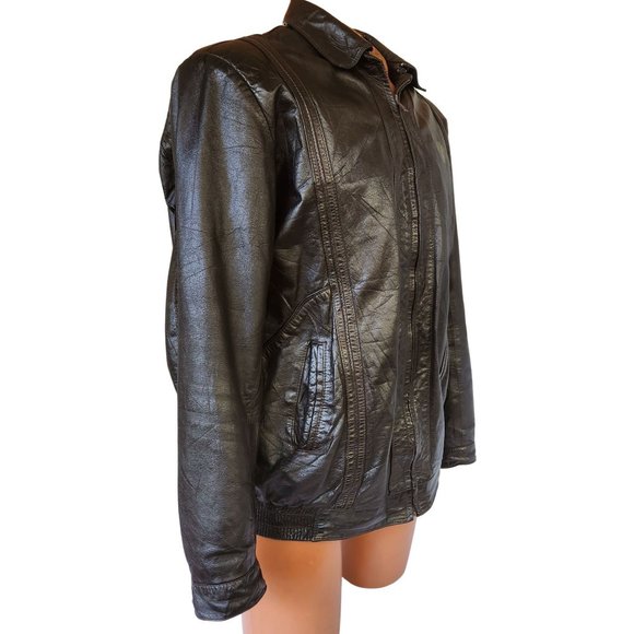 Men's Vintage Leather Bomber Jacket Soft Sheepskin Leather Removable Fur Lining - Picture 6 of 16